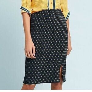 Anthropologie Maeve Hannon Navy Yellow Textured Slit Pencil Skirt size 0